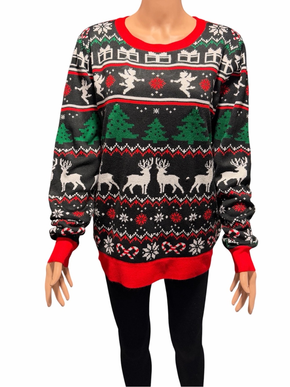 Holiday Black and Red Women's Sweater with Lights